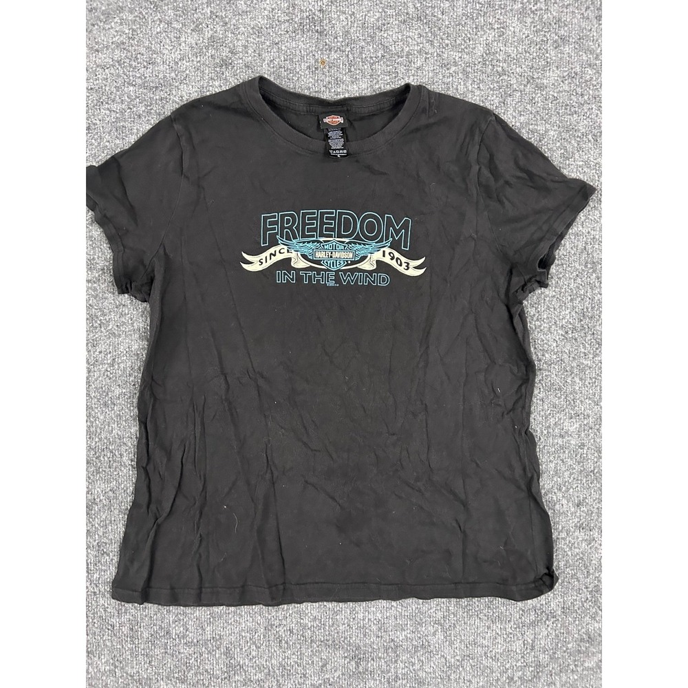 Harley-Davidson T-Shirt Womens XL Black Graphic Freedom In The Wind Short Sleeve